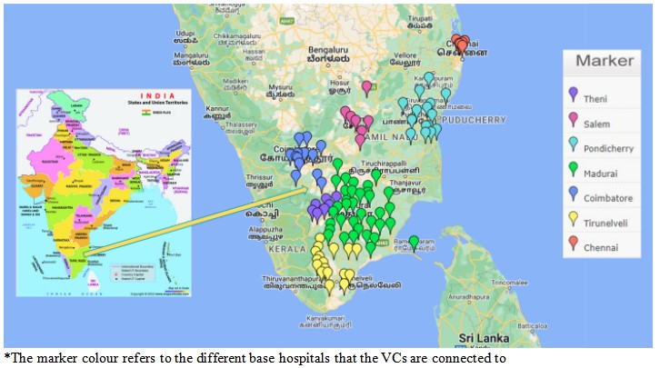 Figure 1: Geographic distribution of the vision centres across the Indian state of Tamil Nadu